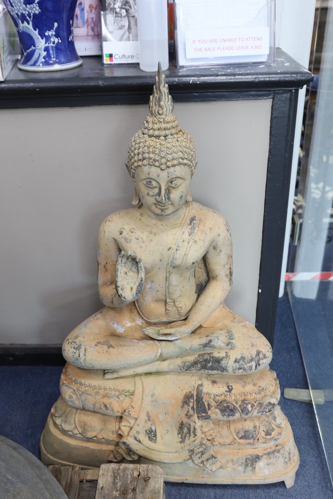 A large Thai bronze seated figure of Buddha 95cm